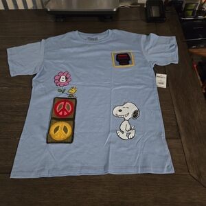 New Peanut Snooy & Friends Junior's Oversize Crochet Patch Knit T-shirt Size S
